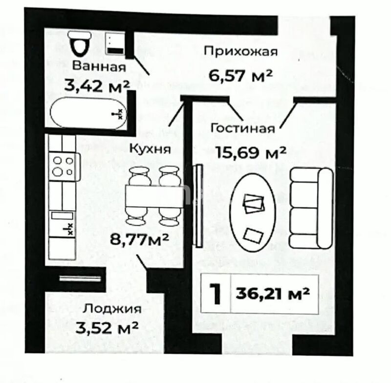 Продажа 1-комнатной квартиры, 36.21 м² - Продажа однокомнатных квартир в р-не Сарайшык Астаны - страница 10 фото 3 из 3