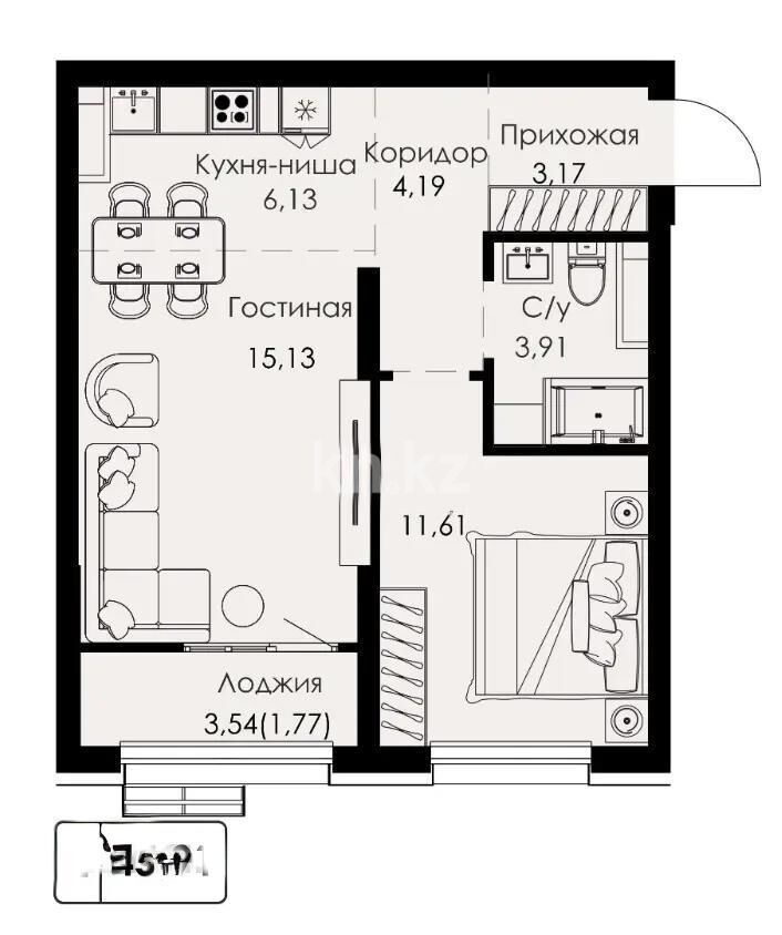 Продажа 2-комнатной квартиры, 45.91 м² - Продажа двухкомнатных квартир в Медеуском р-не Алматы - страница 9 фото 1 из 1