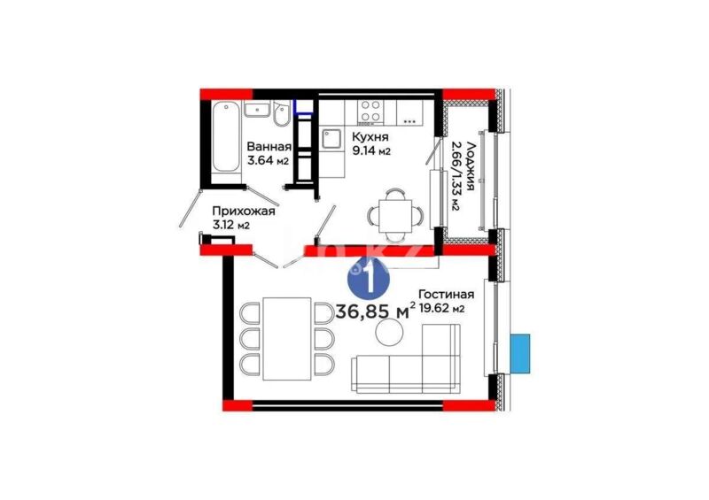 Продажа 1-комнатной квартиры, 36.85 м² - Продажа однокомнатных квартир в Астане - страница 20 фото 4 из 4