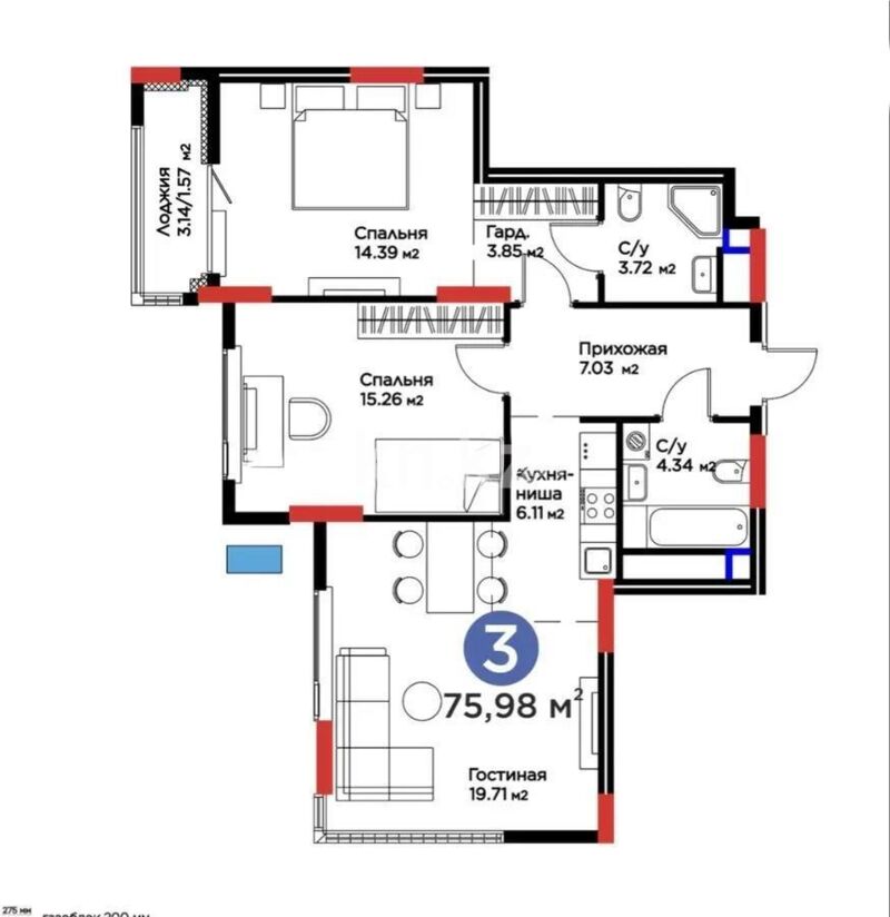 Продажа 3-комнатной квартиры, 75.45 м² - Продажа квартир в монолитно-каркасном доме в Астане - страница 90 фото 1 из 1