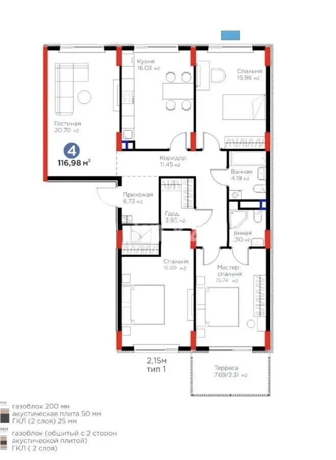 Продажа 4-комнатной квартиры, 117 м² - Продажа четырехкомнатных квартир в блочном доме в Казахстане - страница 9 фото 1 из 1