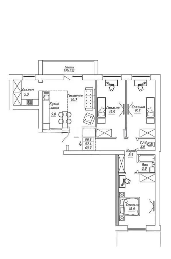 Продажа 4-комнатной квартиры, 100 м² - Продажа квартир в Казахстане - страница 2 фото 1 из 1