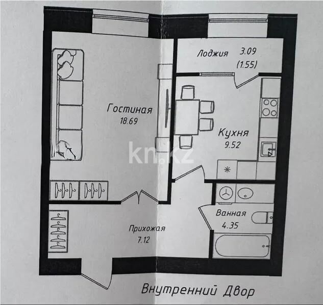 Продажа 1-комнатной квартиры, 41.23 м² - Продажа однокомнатных квартир в кирпичном доме в Астане - страница 64 фото 1 из 1