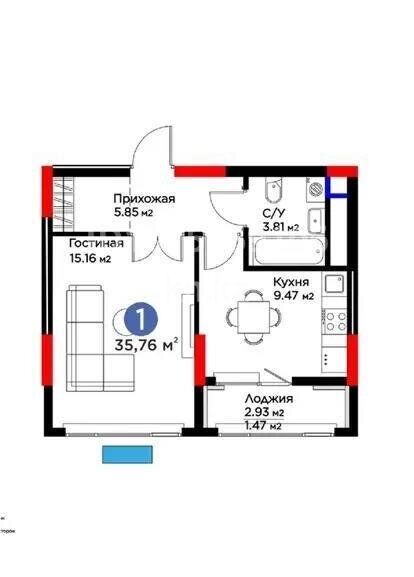 Продажа 1-комнатной квартиры, 36 м² - Продажа квартир в Казахстане - страница 17 фото 1 из 1