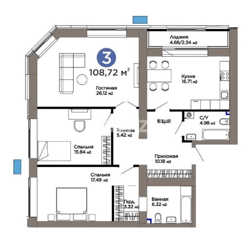 Продажа 3-комнатной квартиры, 109 м² - Продажа трехкомнатных квартир в Астане - страница 19 фото 1 из 1