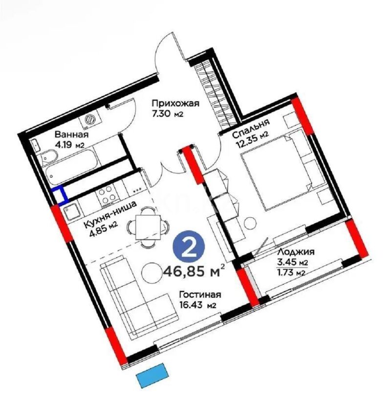 Продажа 2-комнатной квартиры, 46.85 м² - Продажа двухкомнатных квартир в Астане - страница 14 фото 1 из 1