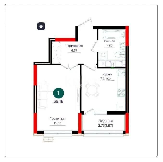 Продажа 1-комнатной квартиры, 39.18 м² - Продажа квартир в Казахстане - страница 36 фото 1 из 1