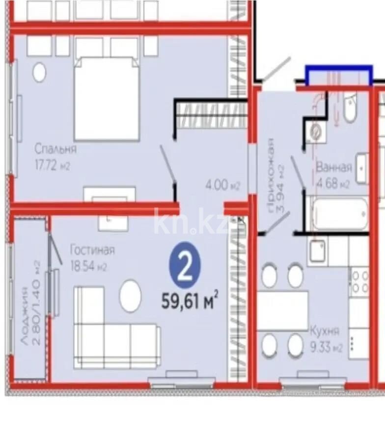 Продажа 2-комнатной квартиры, 59.61 м² - Продажа двухкомнатных квартир в блочном доме в Астане - страница 50 фото 1 из 1