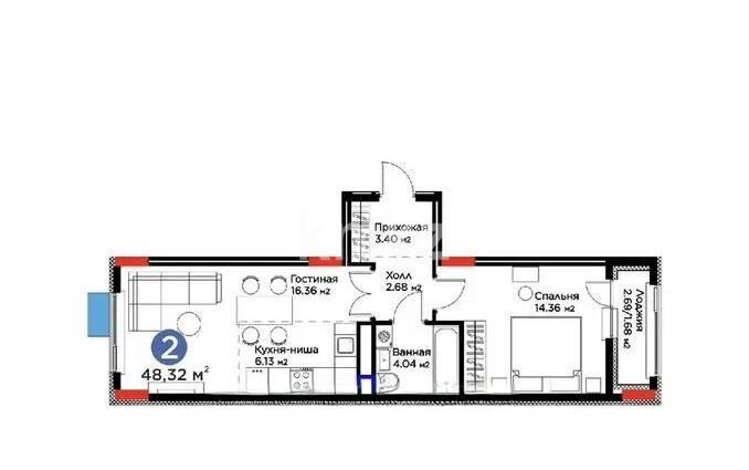 Продажа 2-комнатной квартиры, 48.3 м² - Продажа двухкомнатных квартир в р-не Сарайшык Астаны - страница 17 фото 1 из 1