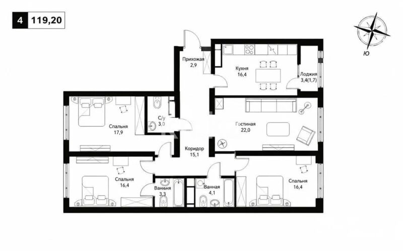 Продажа 4-комнатной квартиры, 119 м² - Продажа четырехкомнатных квартир в Алатауском р-не Алматы фото 3 из 3