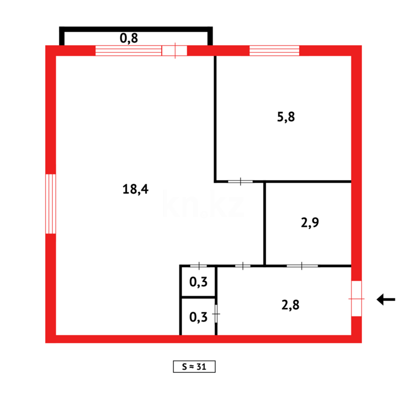 Продажа 1-комнатной квартиры, 32 м² - Продажа однокомнатных квартир в Темиртау - страница 6 фото 5 из 5