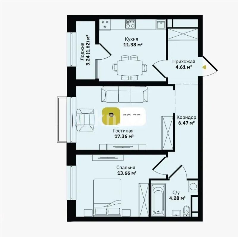 Продажа 2-комнатной квартиры, 58.4 м² - Продажа квартир в Турксибском р-не Алматы фото 3 из 3