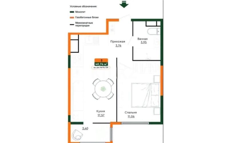 Продажа 2-комнатной квартиры, 40.76 м² - Продажа двухкомнатных квартир в Медеуском р-не Алматы - страница 9 фото 1 из 1