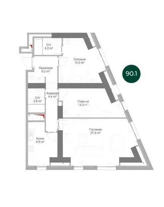 Продажа 3-комнатной квартиры, 90.1 м² - Продажа трехкомнатных квартир в Жетысуском р-не Алматы фото 1 из 1