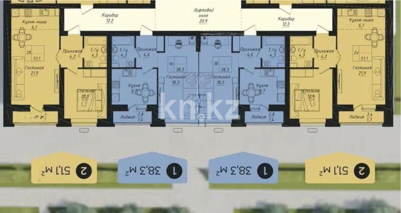 Продажа 2-комнатной квартиры, 51.1 м² - Продажа квартир в новостройках Астаны - страница 23 фото 1 из 1