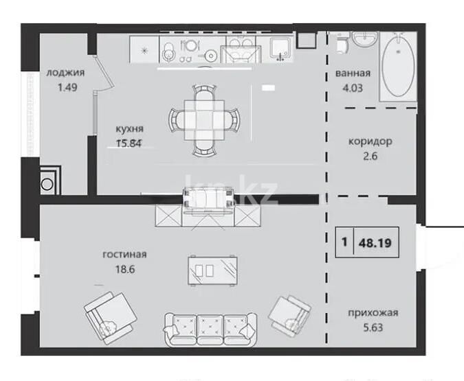 Продажа 2-комнатной квартиры, 48 м² - Продажа квартир в Казахстане - страница 12 фото 3 из 3