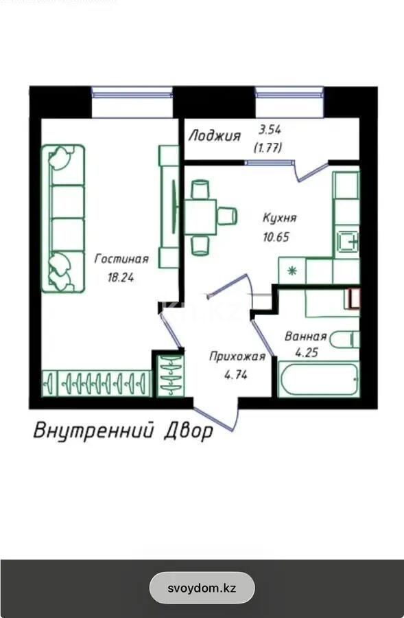Продажа 1-комнатной квартиры, 39.65 м² - Продажа однокомнатных квартир в р-не Сарыарка Астаны - страница 10 фото 1 из 1