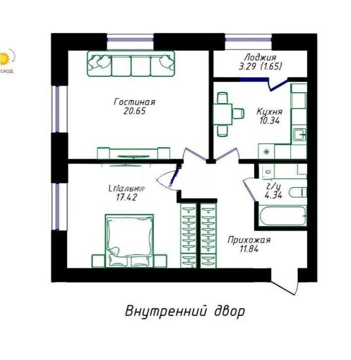 Продажа 2-комнатной квартиры, 66.24 м² в Астане