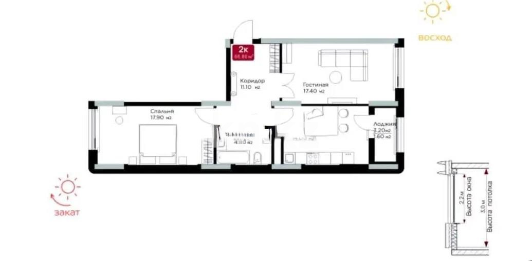 Продажа 2-комнатной квартиры, 68 м², ул. Сыганак, дом  24 в Астане