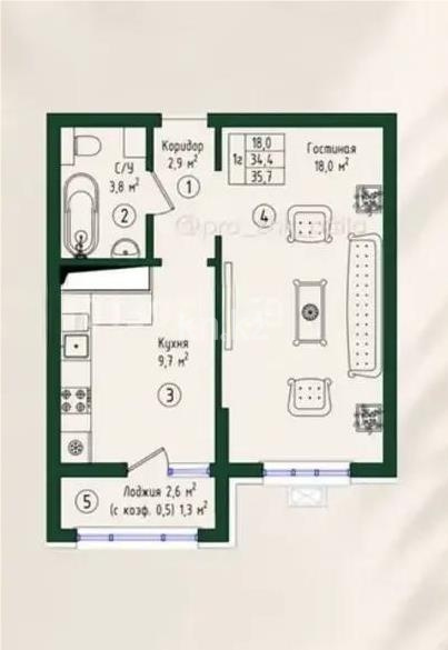 Продажа 1-комнатной квартиры, 35 м² в Астане