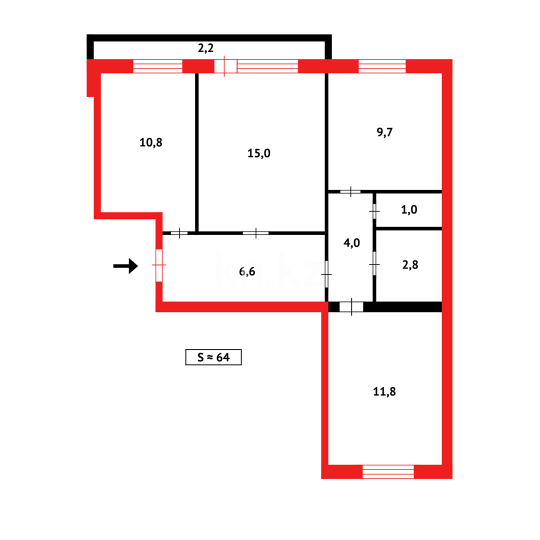 Продажа 3-комнатной квартиры, 64 м², мкр-н Восток-3, дом  13 - Продажа  трехкомнатных квартир в Караганде фото 10 из 10
