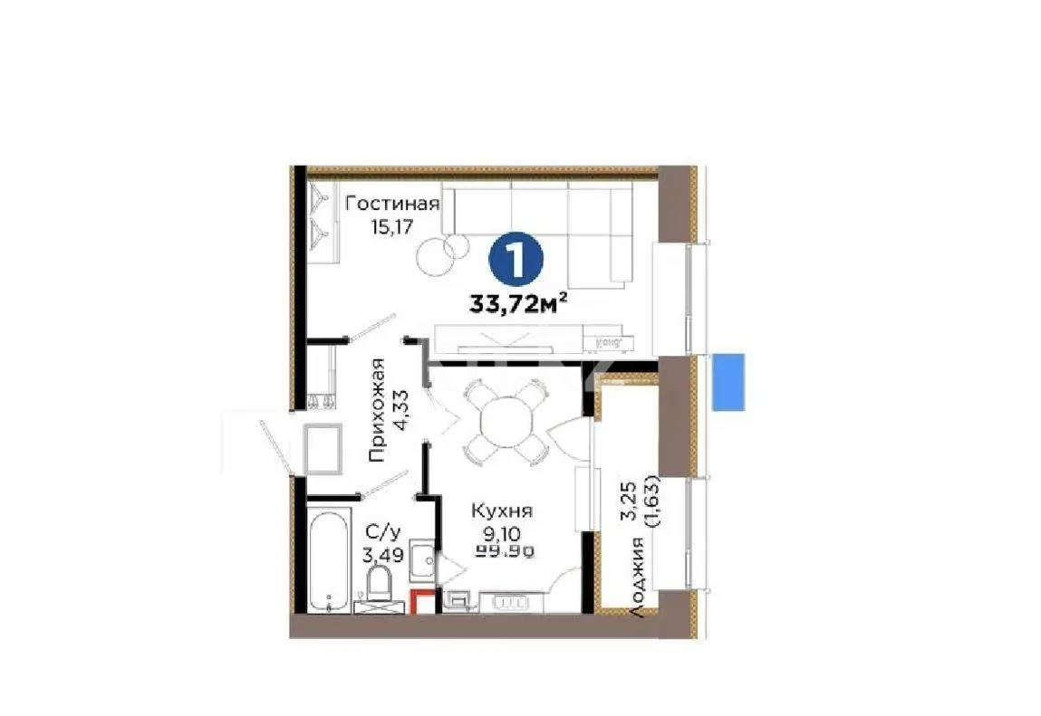 Продажа 1-комнатной квартиры, 33.72 м² в Астане