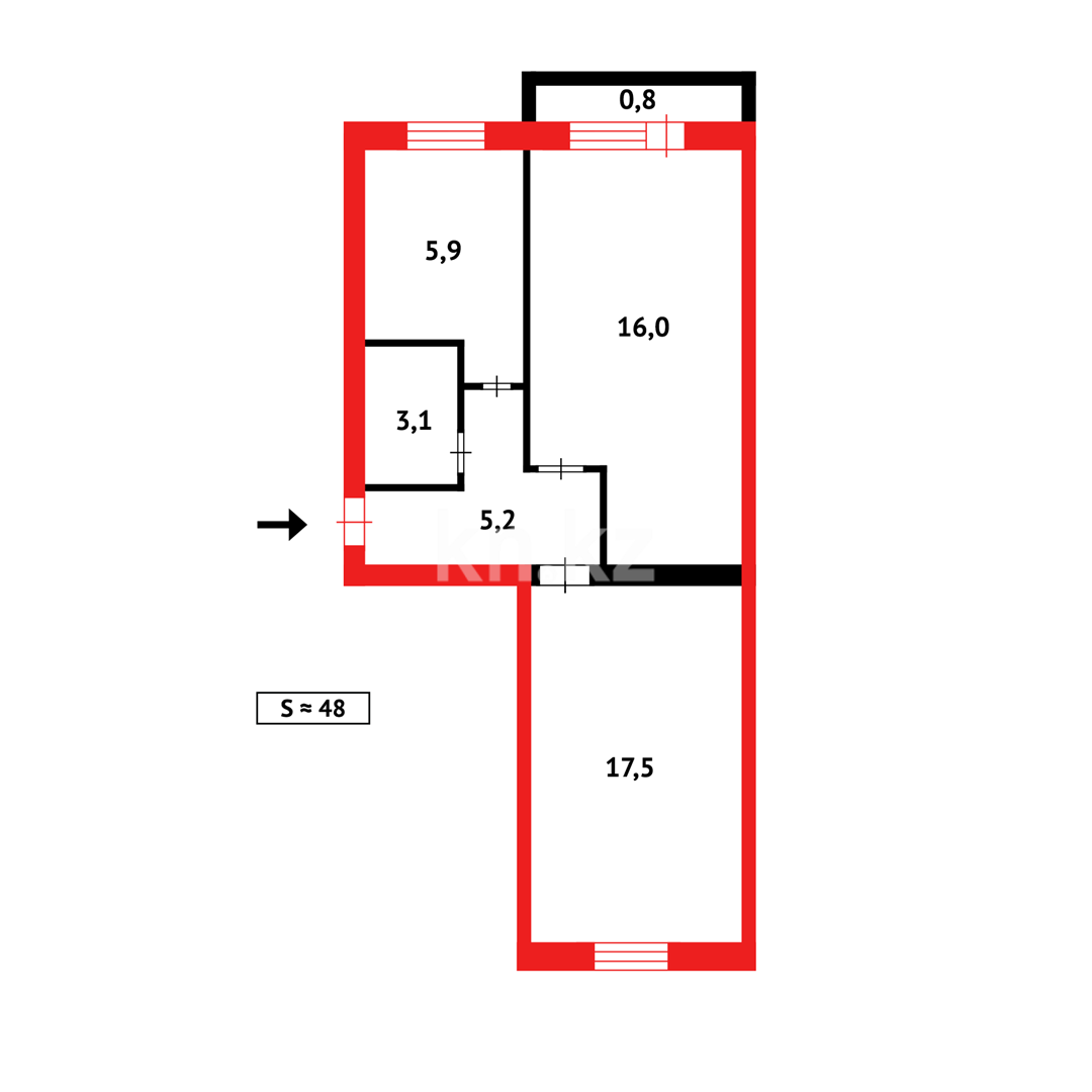 Продажа 2-комнатной квартиры, 48 м², ул. Язева - Продажа  двухкомнатных квартир в Караганде фото 12 из 12
