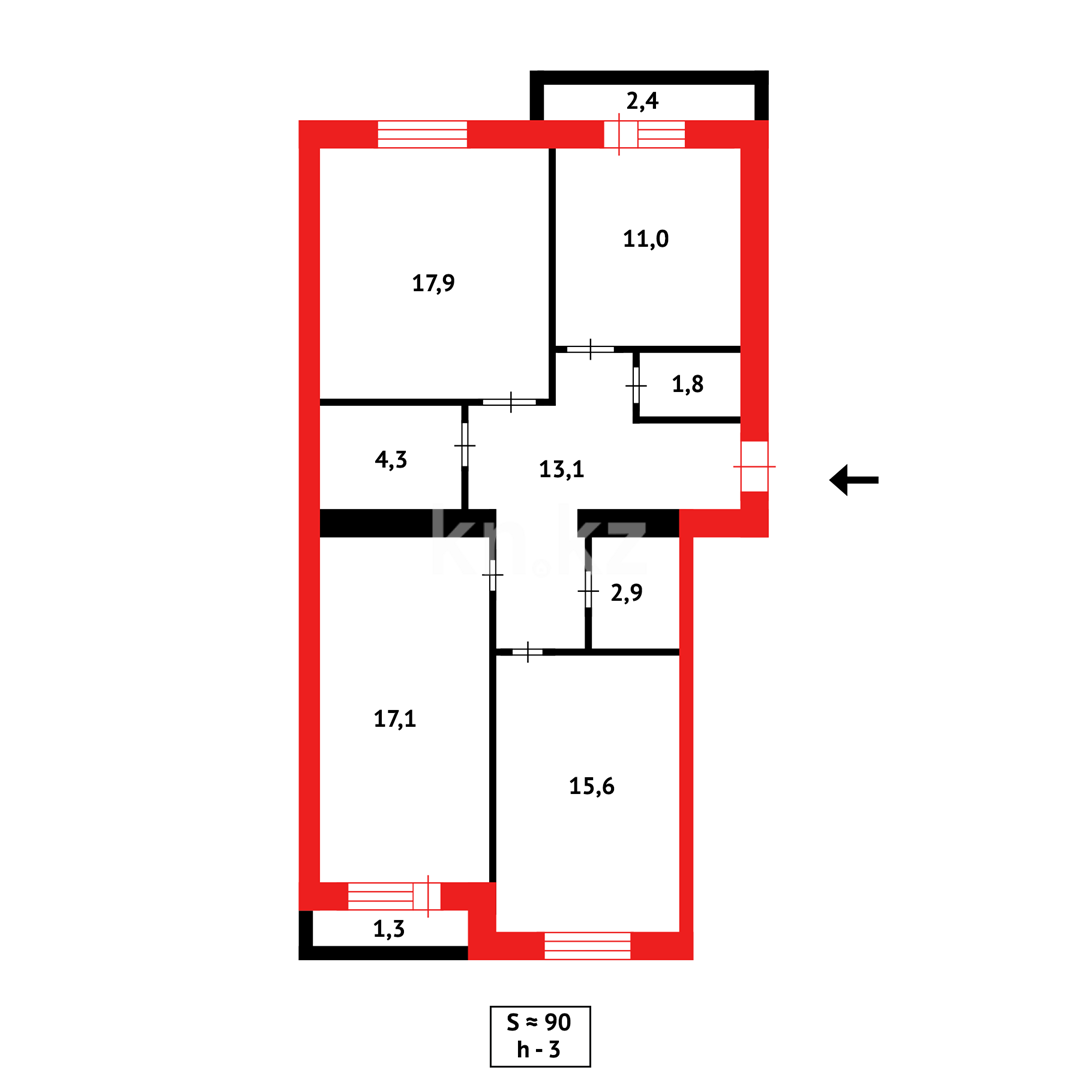 Продажа 3-комнатной квартиры, 90 м² в Караганде - фото 2
