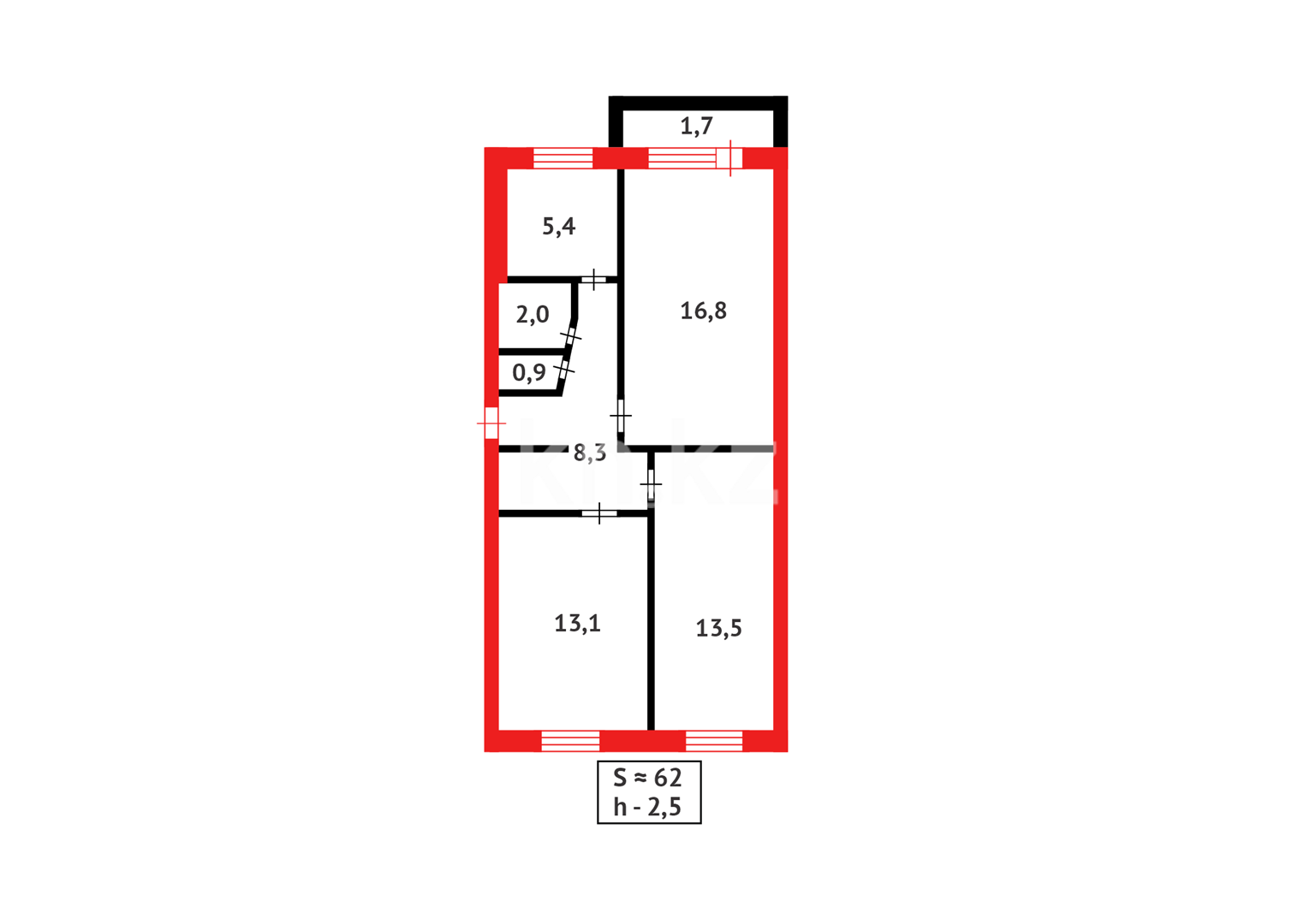 Продажа 3-комнатной квартиры, 61 м², ул. Муканова - Продажа  трехкомнатных квартир в Караганде фото 11 из 11