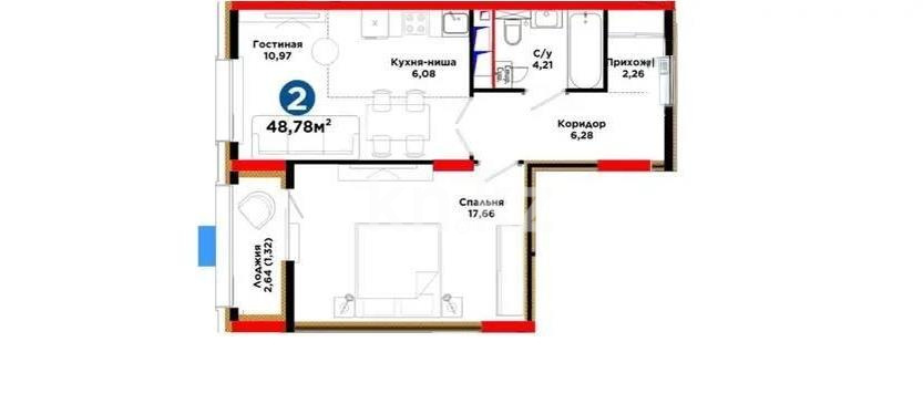 Продажа 2-комнатной квартиры, 48.8 м² в Астане