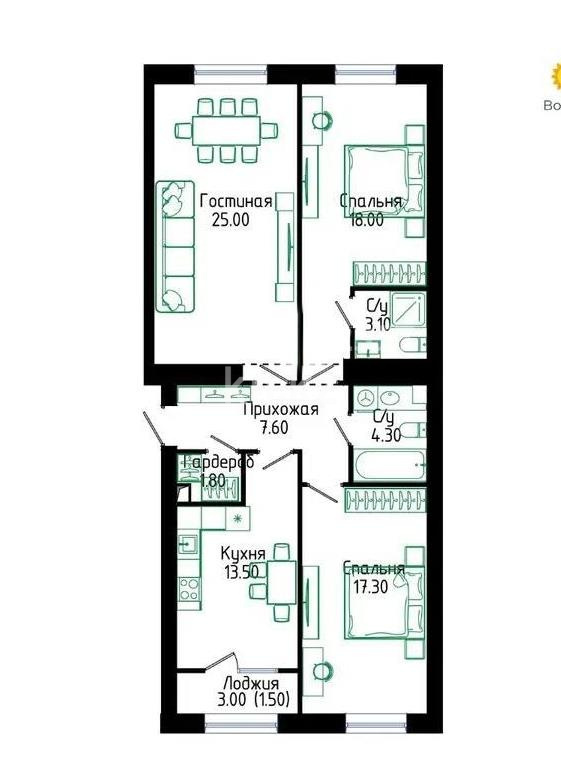 Продажа 3-комнатной квартиры, 93 м² в Астане