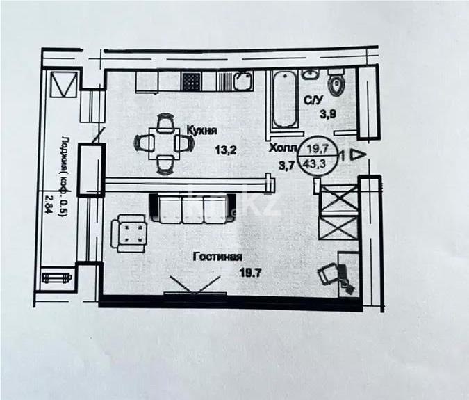 Продажа 1-комнатной квартиры, 43.3 м² - Продажа однокомнатных квартир в р-не Алматы Астаны - страница 3 фото 1 из 1