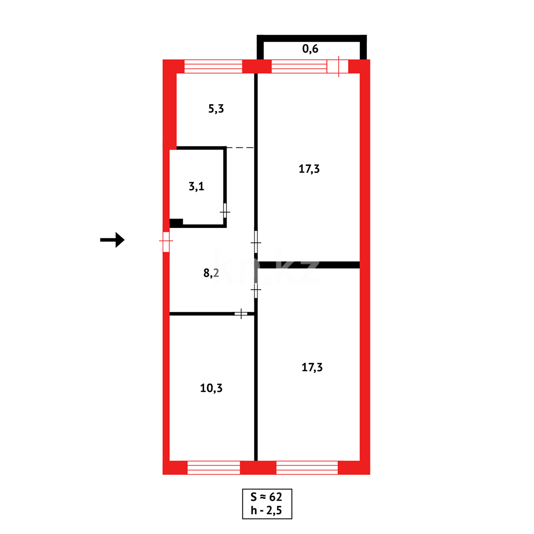 Продажа 3-комнатной квартиры, 62 м², ул. Муканова - Продажа квартир в Караганде фото 12 из 12