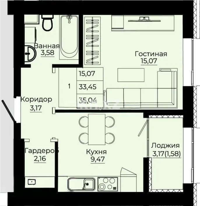 Продажа 1-комнатной квартиры, 35.1 м² - Продажа квартир в Казахстане - страница 19 фото 1 из 1