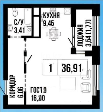 Продажа 1-комнатной квартиры, 37 м², ул. Байтурсынова, дом  30 - Продажа квартир в Астане фото 1 из 1
