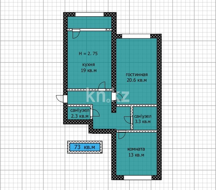 Продажа 2-комнатной квартиры, 73 м² в Астане