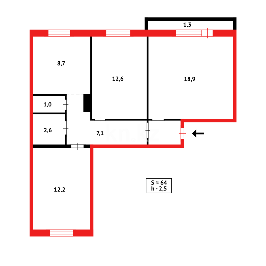 Продажа 3-комнатной квартиры, 64 м², ул. Таттимбета - Продажа  трехкомнатных квартир в Караганде фото 20 из 20