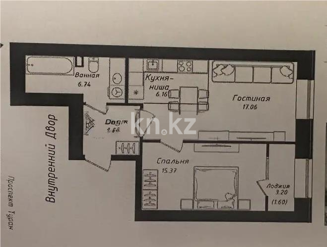 Продажа 2-комнатной квартиры, 52 м² в Астане