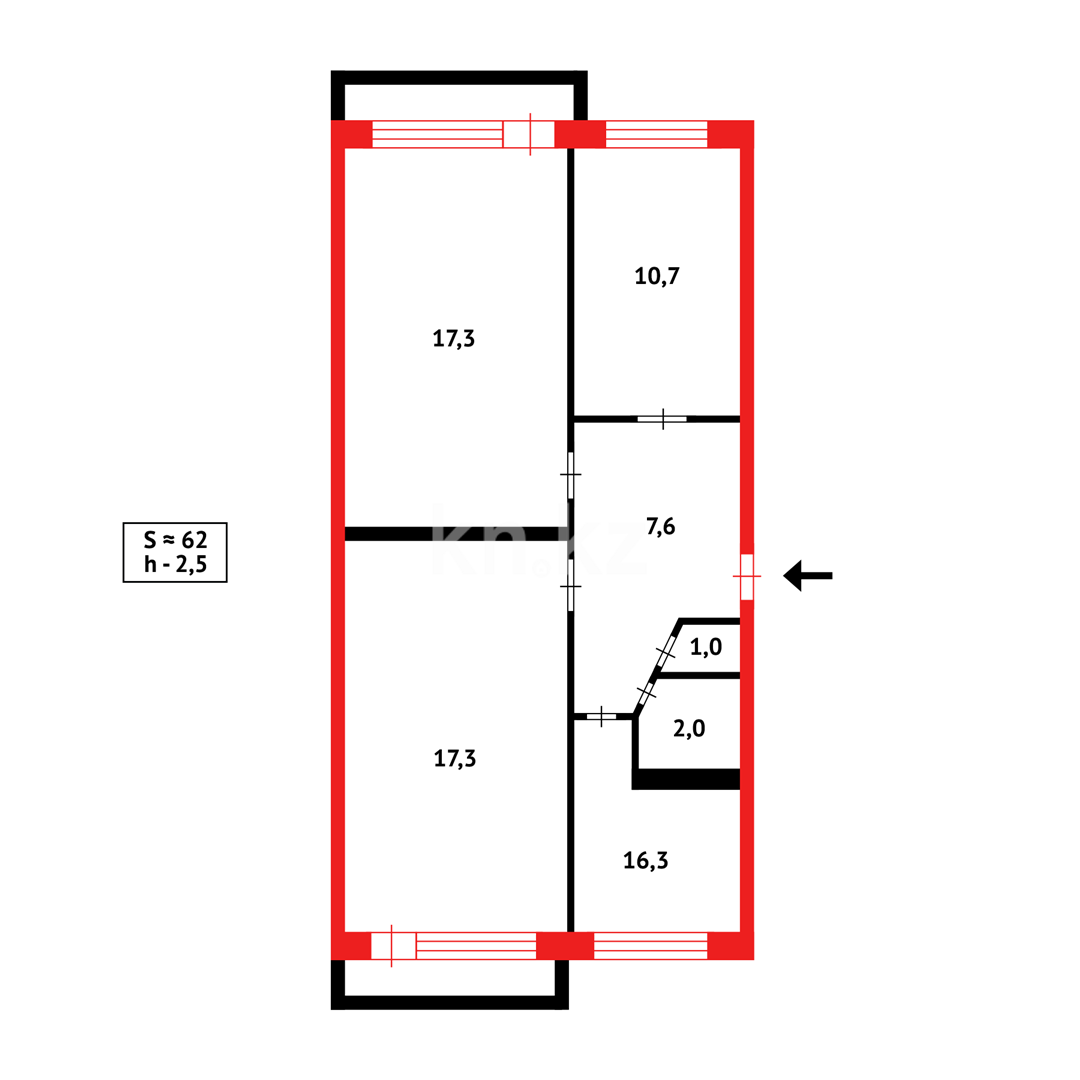 Продажа 3-комнатной квартиры, 63 м², мкр-н 22 - Продажа  трехкомнатных квартир в Караганде фото 15 из 15