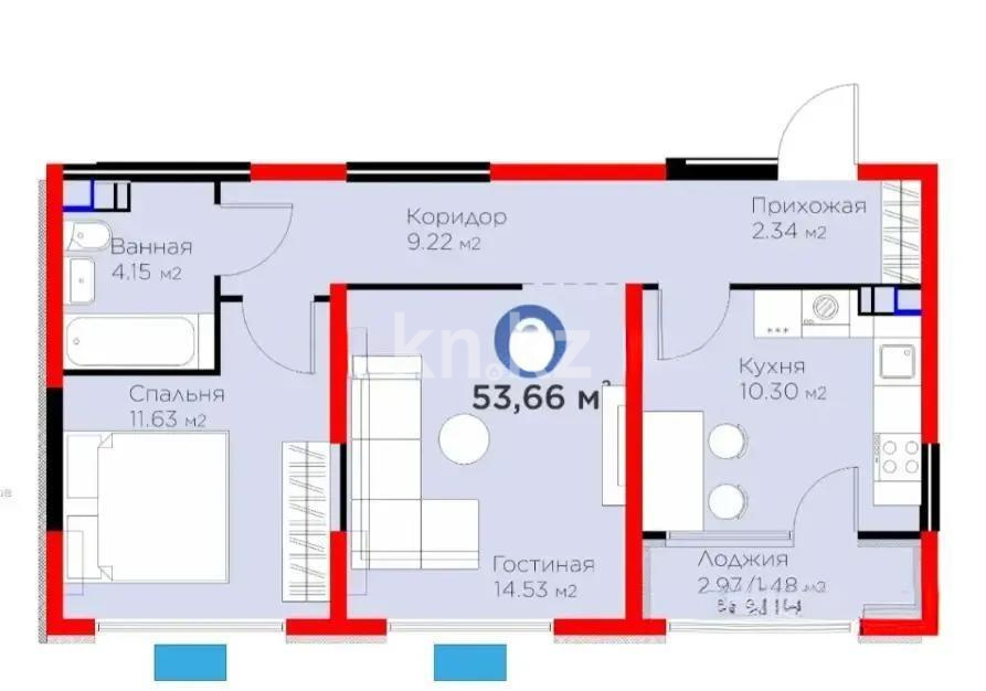 Продажа 2-комнатной квартиры, 54 м² в Алматы
