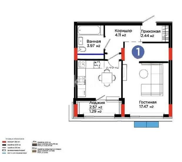 Продажа 1-комнатной квартиры, 38.74 м² в Астане