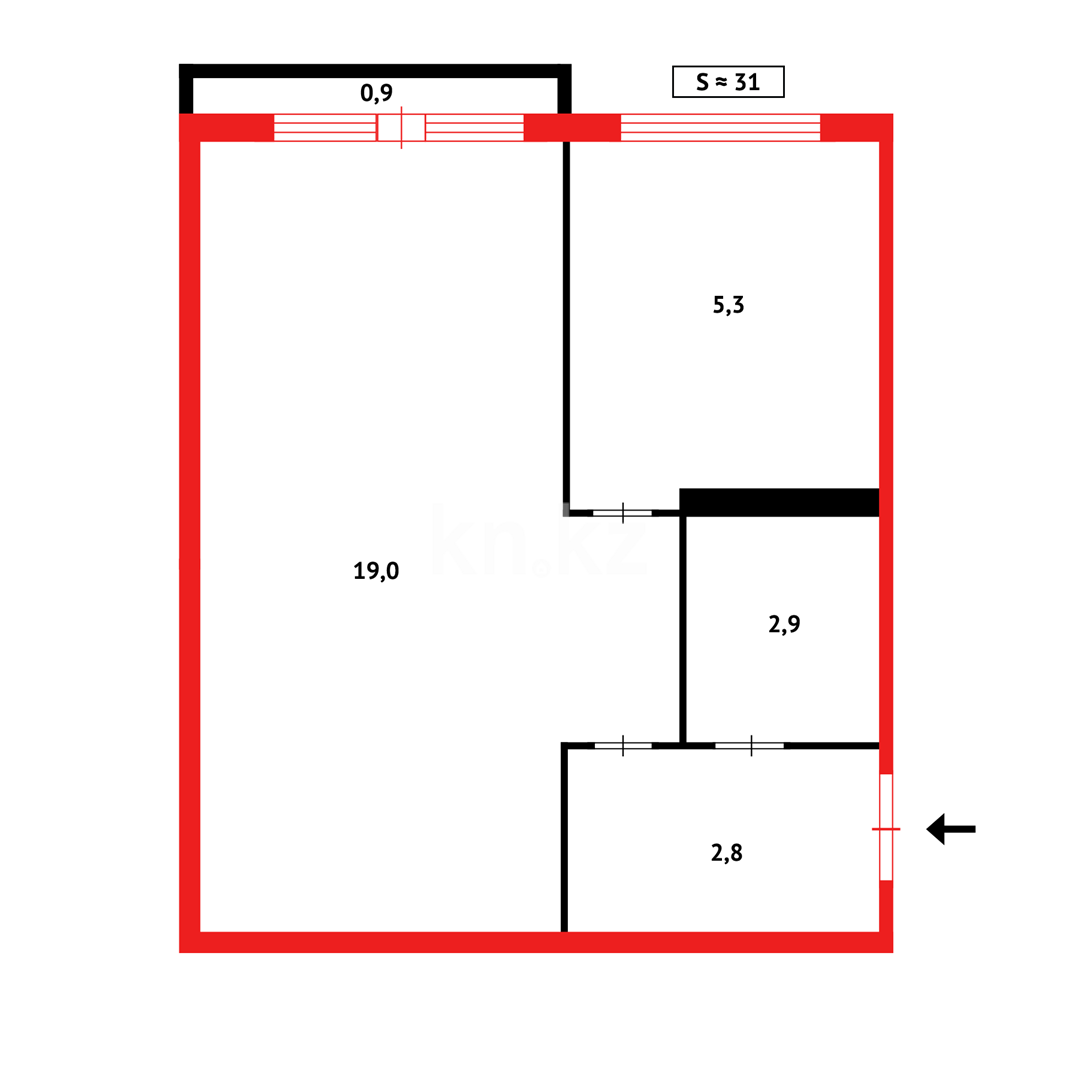 Продажа 1-комнатной квартиры, 31 м², ул. Комиссарова - Продажа  однокомнатных квартир в Караганде фото 7 из 7