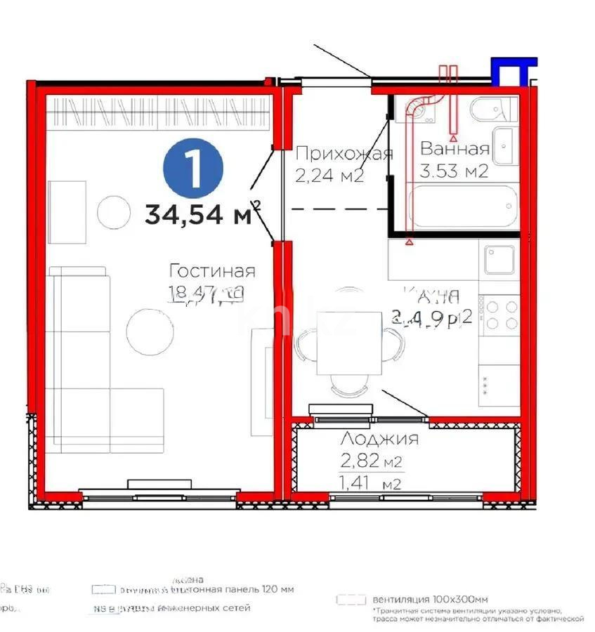Продажа 1-комнатной квартиры, 34 м², пр. Улы Дала, дом  14 стр - Продажа квартир в Астане фото 1 из 1