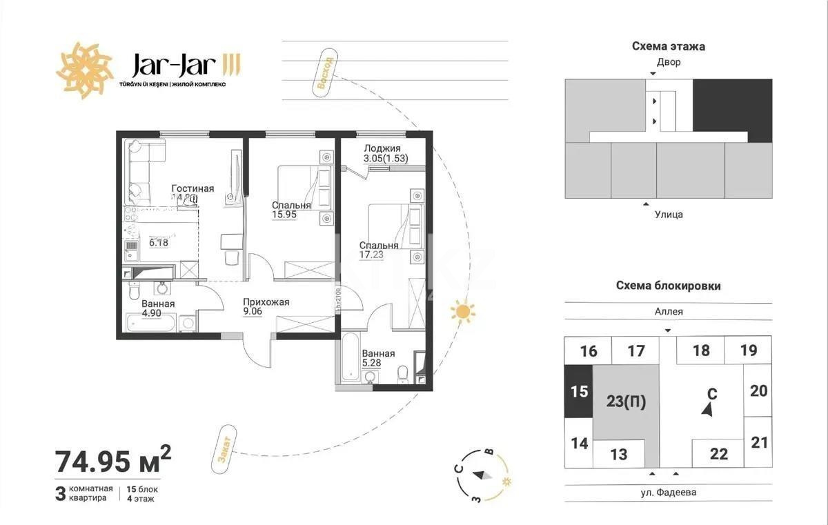 Продажа 3-комнатной квартиры, 75 м² в Алматы
