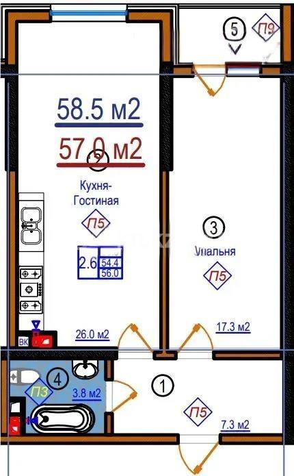 Продажа 2-комнатной квартиры, 57.3 м² - Продажа квартир в Алматы - страница 2 фото 1 из 1