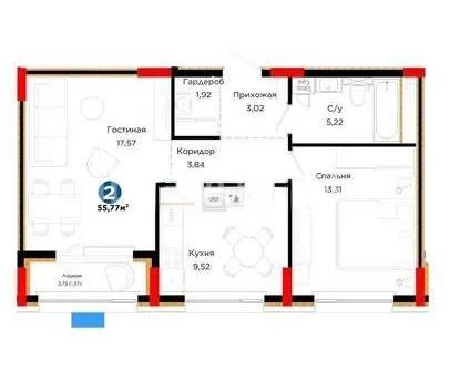 Продажа 2-комнатной квартиры, 55.77 м² - Продажа квартир в новостройках Астаны без посредников с фото - страница 14 фото 1 из 1