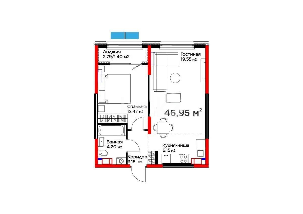Продажа 2-комнатной квартиры, 46.95 м² в Алматы