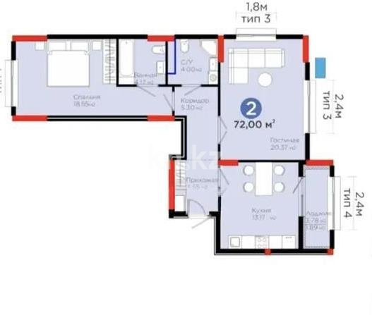 Продажа 2-комнатной квартиры, 72 м² в Астане