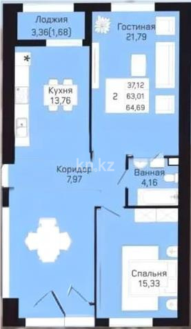 Продажа 2-комнатной квартиры, 65 м² - Продажа квартир в новостройках Астаны без посредников - страница 6 фото 1 из 1