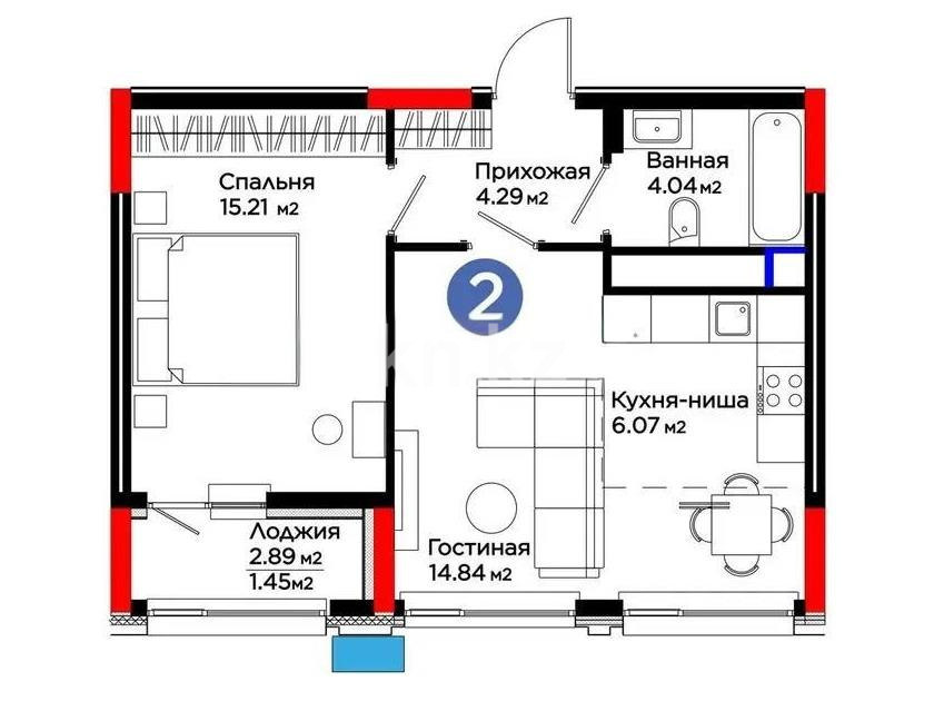 Продажа 2-комнатной квартиры, 46 м² - Недвижимость в Астане фото 1 из 1